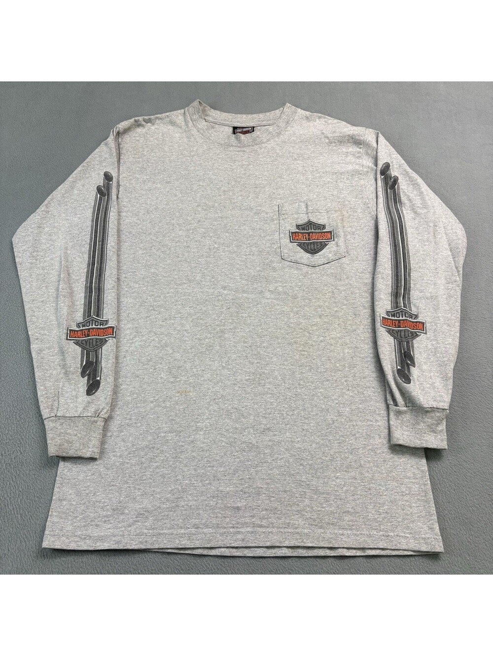 Vintage Harley Davidson Long Sleeve T Shirt Large (Fits Medium) Gray Sleeve Hit